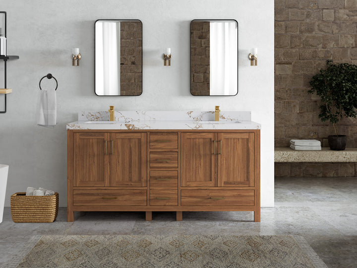 Malibu Teak Wood 72 in. W x 22 in. D Double Sink Bathroom Vanity - photo 42