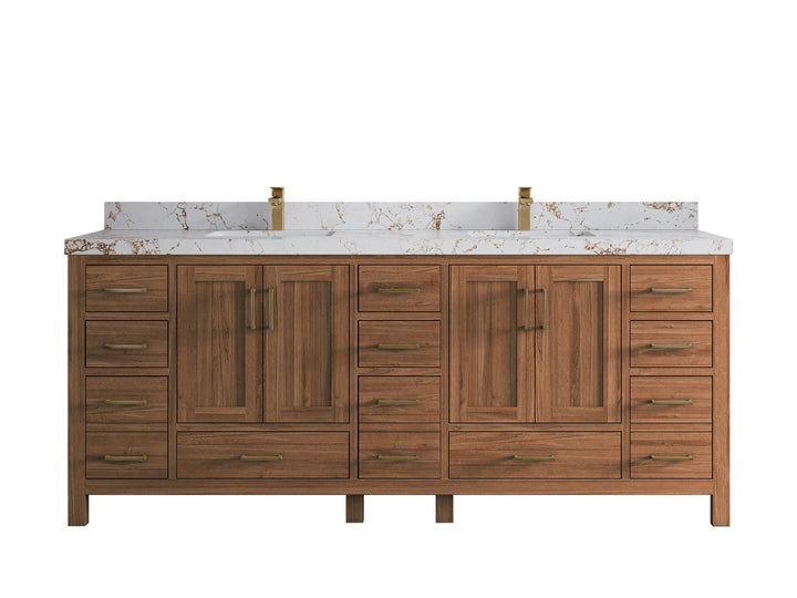 Malibu Teak Wood 84 in. W x 22 in. D Double Sink Bathroom Vanity - photo 41