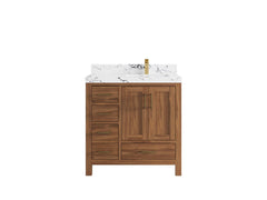 Malibu Teak Wood 36 in. W x 22 in. D Right Offset Sink Bathroom Vanity - photo 46