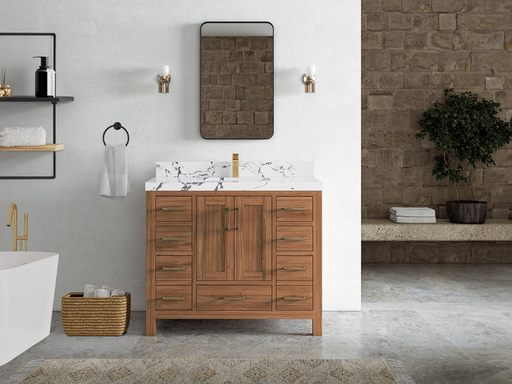 Malibu Teak Wood 42 in. W x 22 in. D Single Sink Bathroom Vanity - photo 44