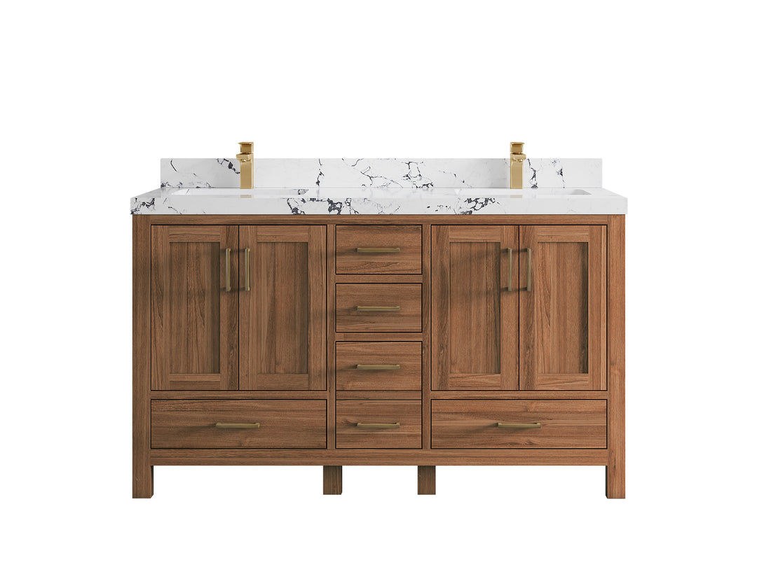 Malibu Teak Wood 60 in. W x 22 in. D Double Sink Bathroom Vanity