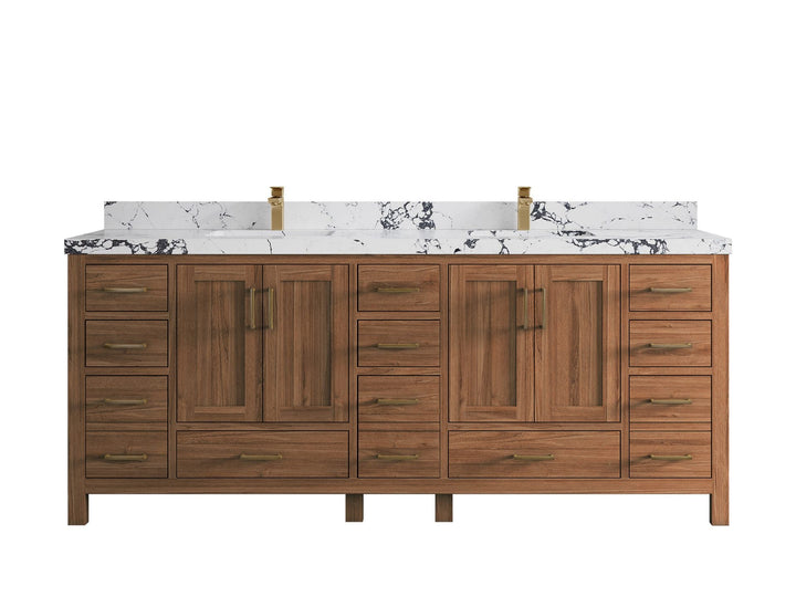 Malibu Teak Wood 84 in. W x 22 in. D Double Sink Bathroom Vanity - photo 43