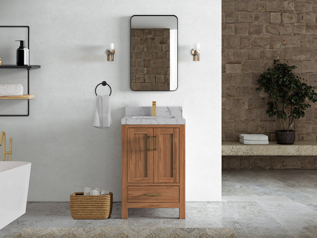Malibu Teak Wood 24 in. W x 22 in. D Single Sink Bathroom Vanity