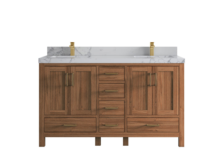 Malibu Teak Wood 60 in. W x 22 in. D Double Sink Bathroom Vanity - photo 48