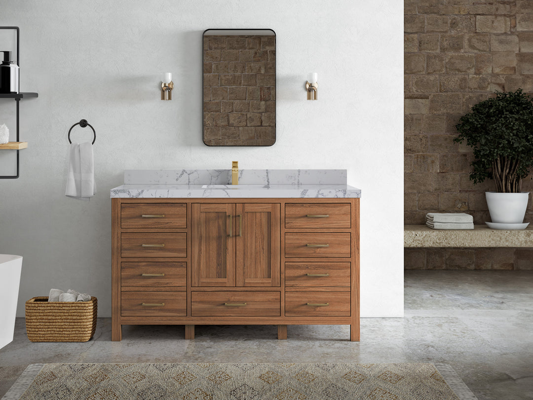 Malibu Teak Wood 60 in. W x 22 in. D Single Sink Bathroom Vanity