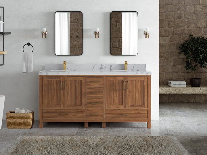 Malibu Teak Wood 72 in. W x 22 in. D Double Sink Bathroom Vanity - photo 46
