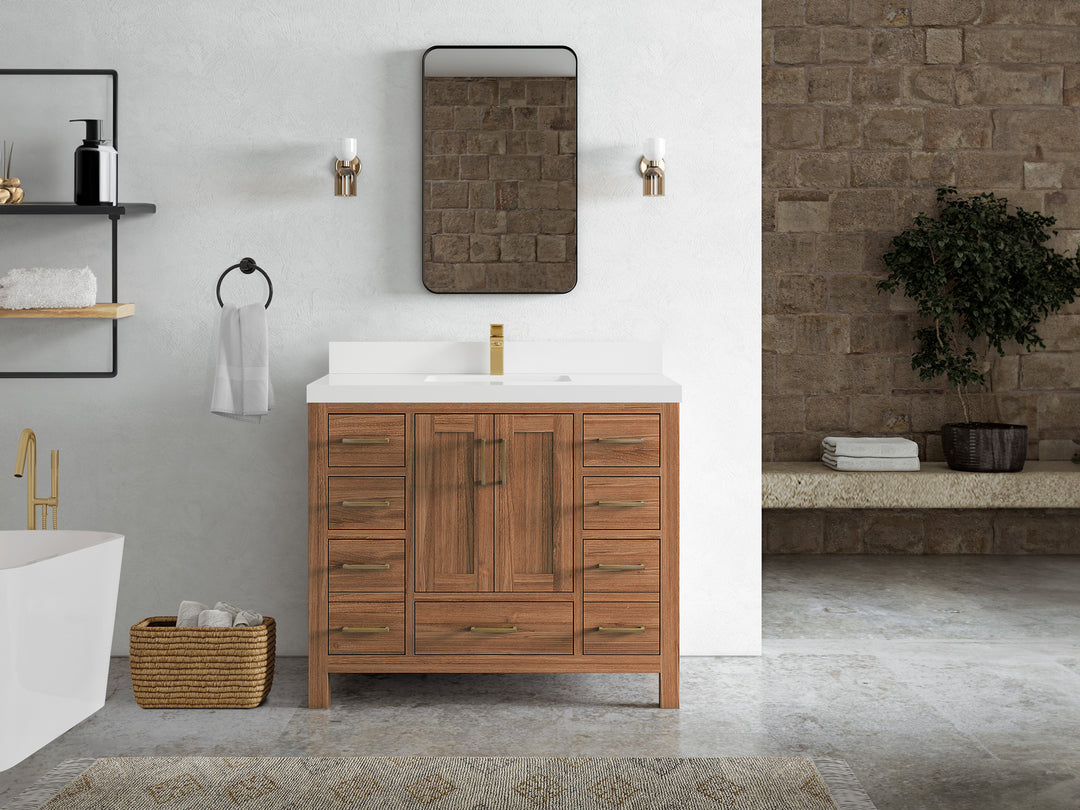 Malibu Teak Wood 42 in. W x 22 in. D Single Sink Bathroom Vanity