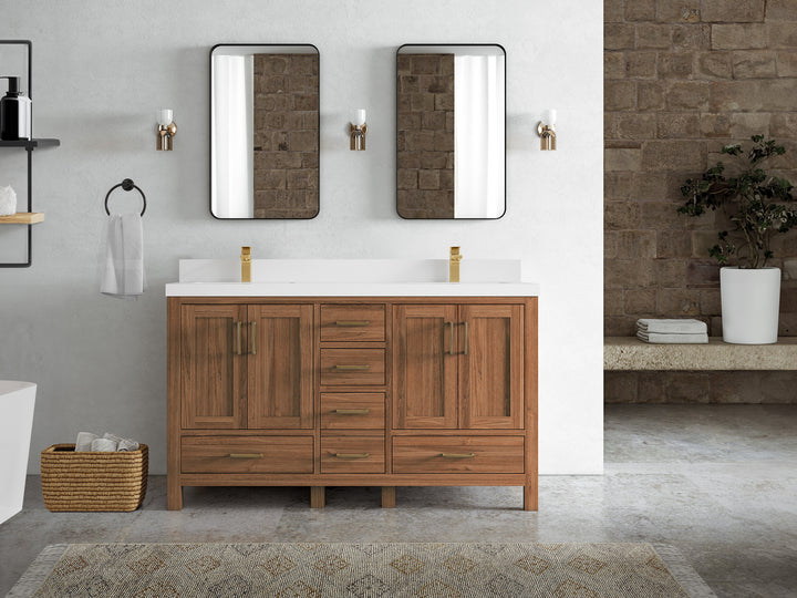 Malibu Teak Wood 60 in. W x 22 in. D Double Sink Bathroom Vanity - photo 15