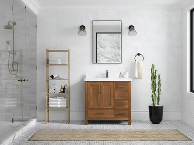 Malibu Teak Wood 36 in. W x 22 in. D Center Sink Bathroom Vanity
