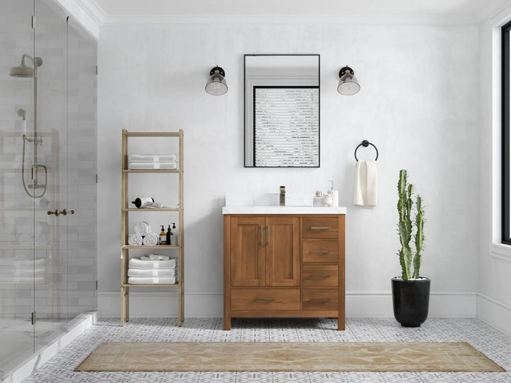 Malibu Teak Wood 36 in. W x 22 in. D Center Sink Bathroom Vanity - photo 3