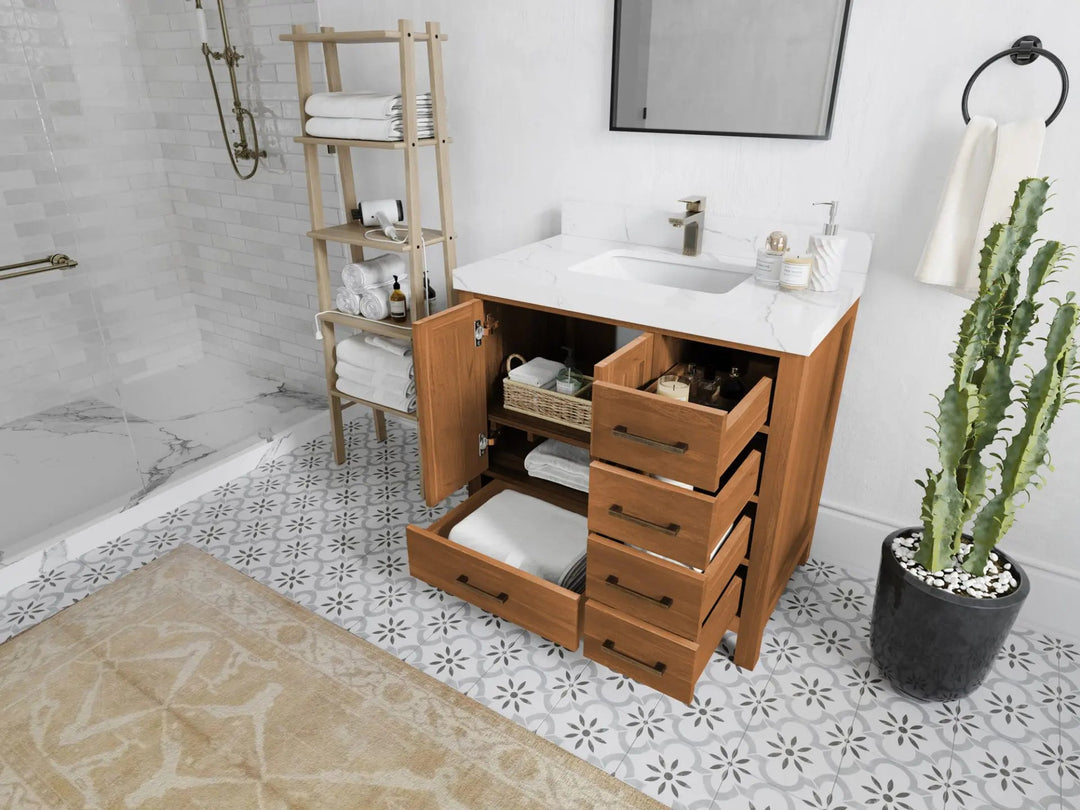 Malibu Teak Wood 36 in. W x 22 in. D Center Sink Bathroom Vanity