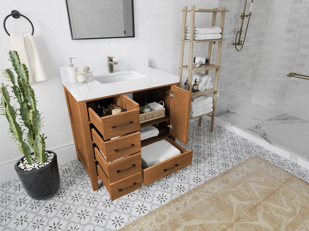 Malibu Teak Wood 36 in. W x 22 in. D Center Sink Bathroom Vanity