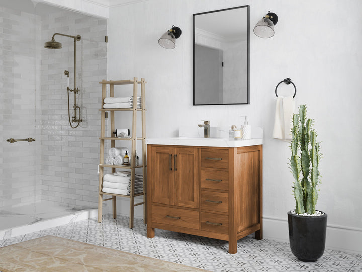 Malibu Teak Wood 36 in. W x 22 in. D Left Offset Sink Bathroom Vanity - photo 4
