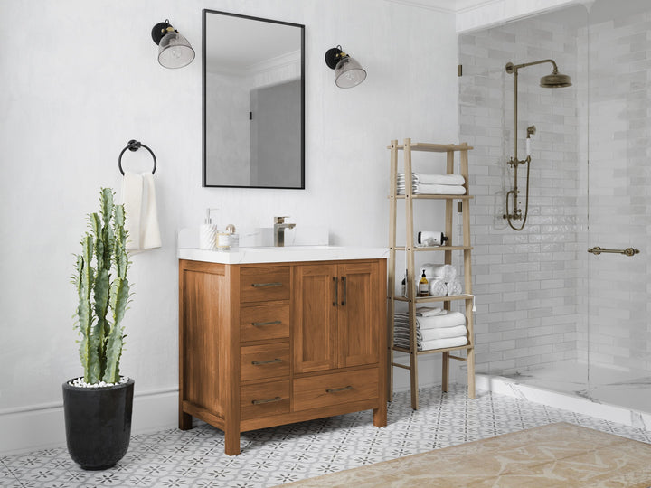Malibu Teak Wood 36 in. W x 22 in. D Right Offset Sink Bathroom Vanity - photo 2