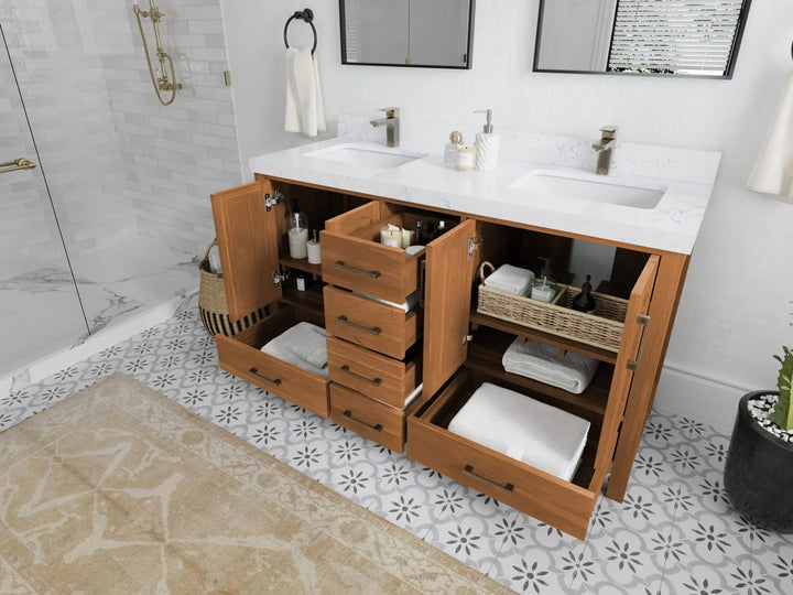Malibu Teak Wood 60 in. W x 22 in. D Double Sink Bathroom Vanity - photo 3