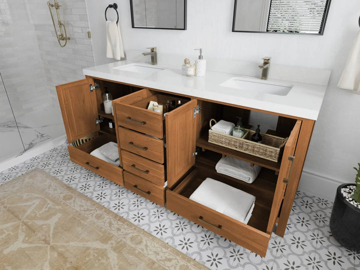 Malibu Teak Wood 72 in. W x 22 in. D Double Sink Bathroom Vanity - photo 5
