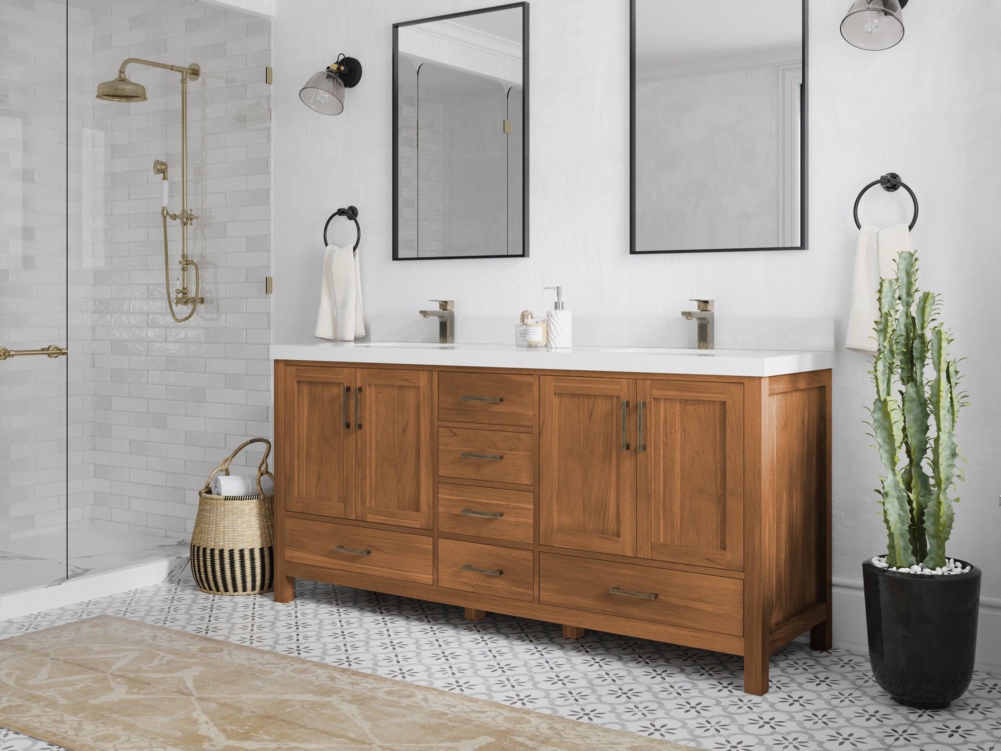 Malibu Teak Wood 72 in. W x 22 in. D Double Sink Bathroom Vanity