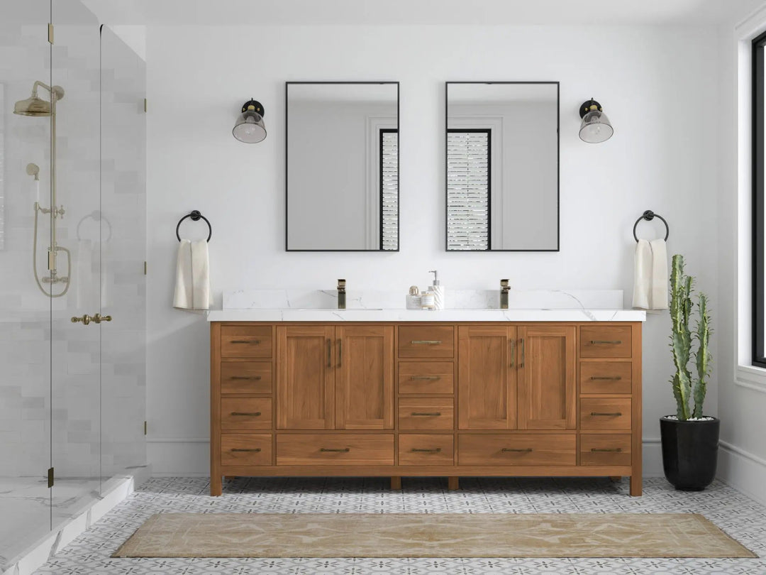 Malibu Teak Wood 84 in. W x 22 in. D Double Sink Bathroom Vanity