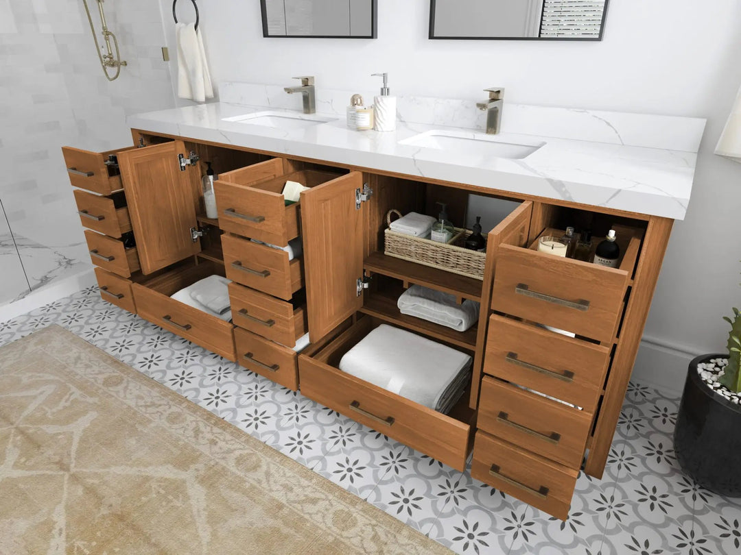 Malibu Teak Wood 84 in. W x 22 in. D Double Sink Bathroom Vanity