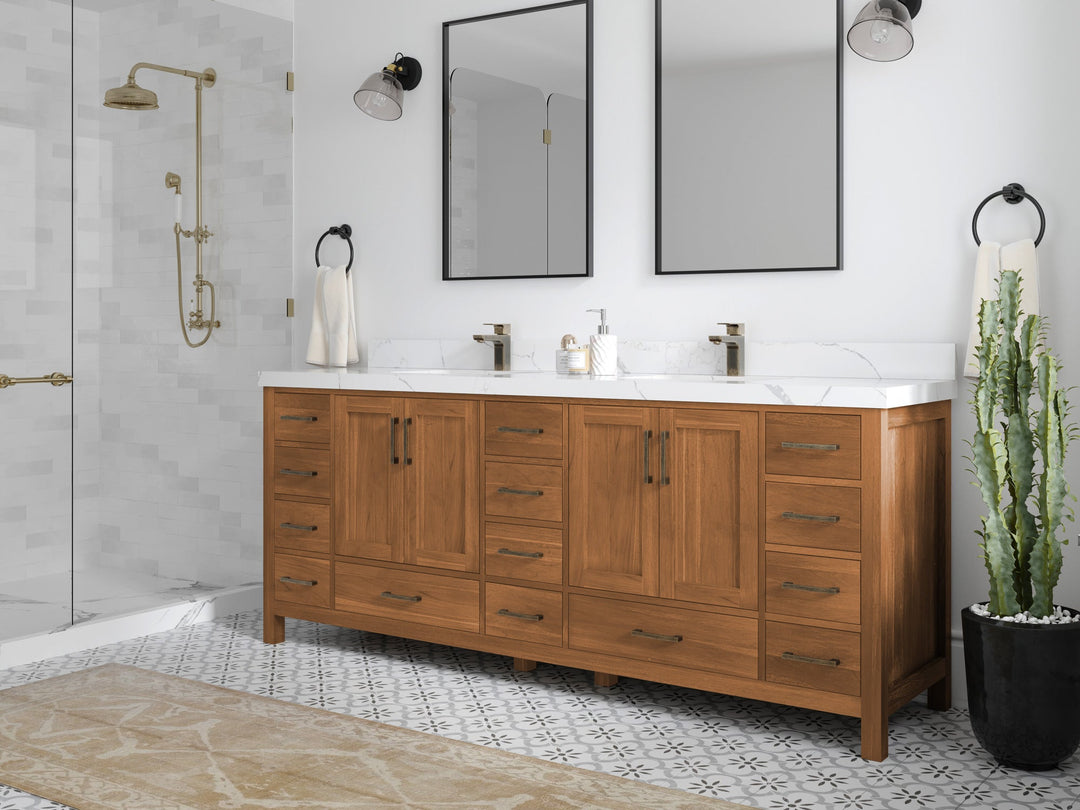 Malibu Teak Wood 84 in. W x 22 in. D Double Sink Bathroom Vanity