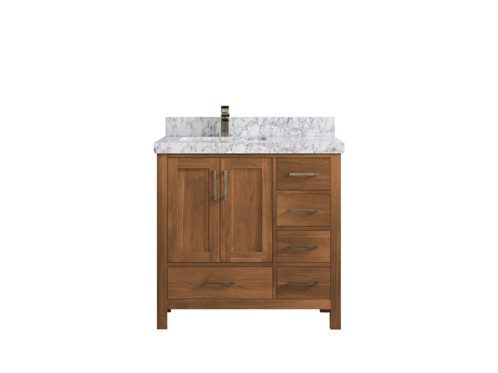 Malibu Teak Wood 36 in. W x 22 in. D Left Offset Sink Bathroom Vanity - photo 31