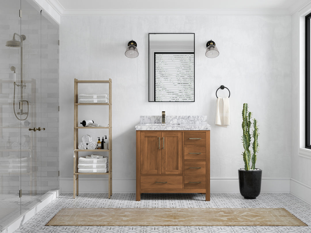 Malibu Teak Wood 36 in. W x 22 in. D Left Offset Sink Bathroom Vanity