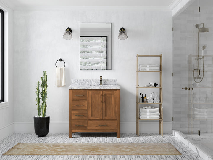 Malibu Teak Wood 36 in. W x 22 in. D Right Offset Sink Bathroom Vanity - photo 26