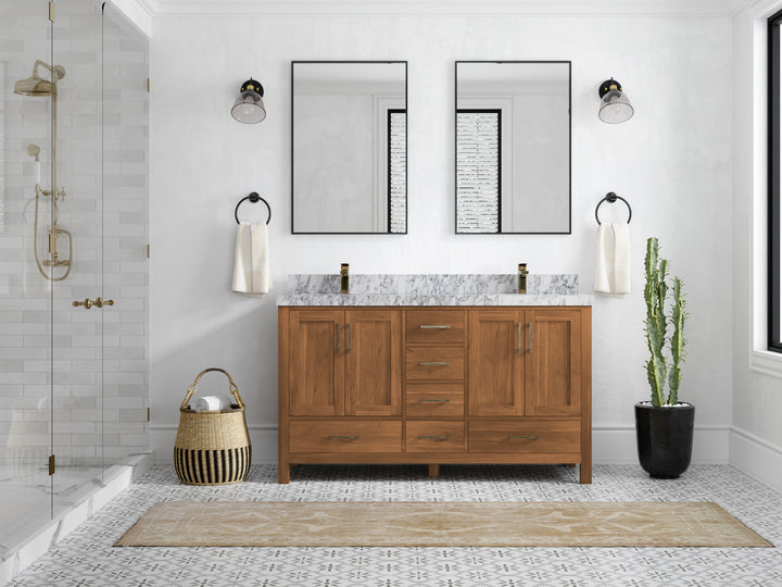 Malibu Teak Wood 60 in. W x 22 in. D Double Sink Bathroom Vanity - photo 26