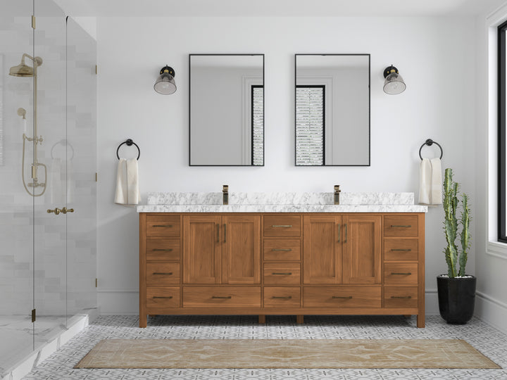 Malibu Teak Wood 84 in. W x 22 in. D Double Sink Bathroom Vanity - photo 24