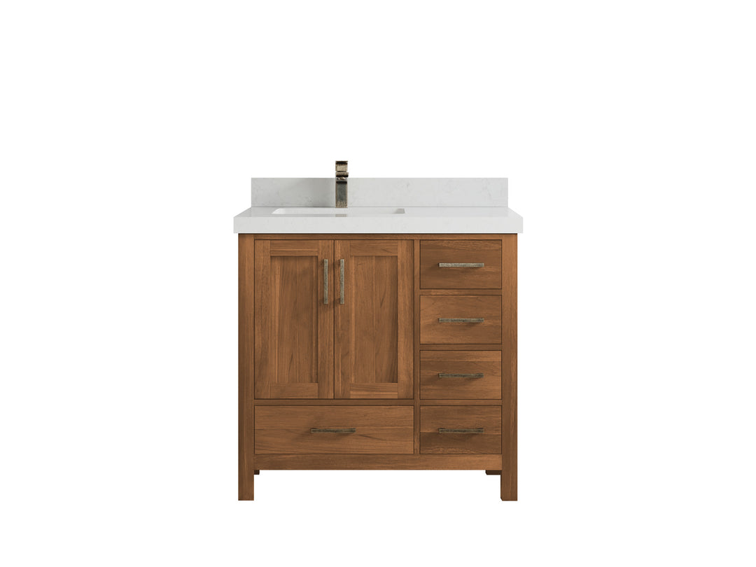 Malibu Teak Wood 36 in. W x 22 in. D Left Offset Sink Bathroom Vanity