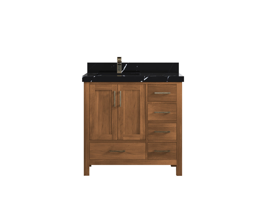 Malibu Teak Wood 36 in. W x 22 in. D Left Offset Sink Bathroom Vanity