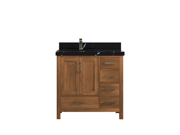 Malibu Teak Wood 36 in. W x 22 in. D Left Offset Sink Bathroom Vanity - photo 21