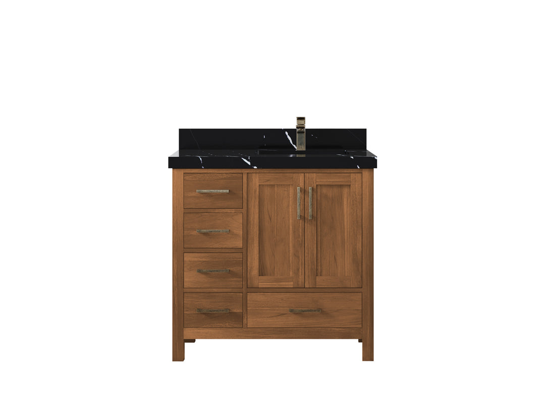 Malibu Teak Wood 36 in. W x 22 in. D Right Offset Sink Bathroom Vanity