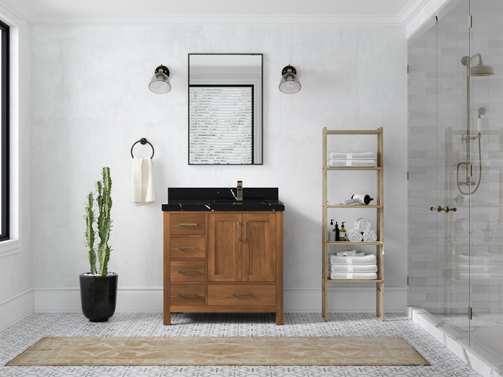 Malibu Teak Wood 36 in. W x 22 in. D Right Offset Sink Bathroom Vanity - photo 16