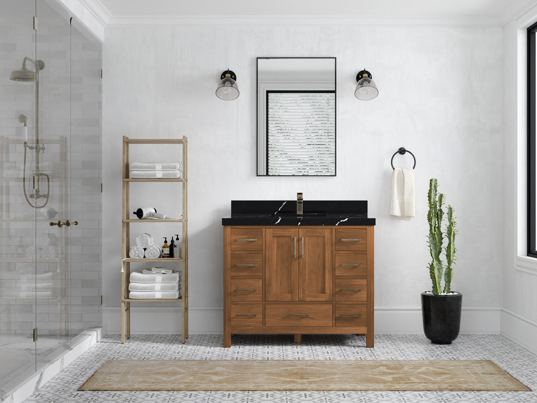 Malibu Teak Wood 42 in. W x 22 in. D Single Sink Bathroom Vanity