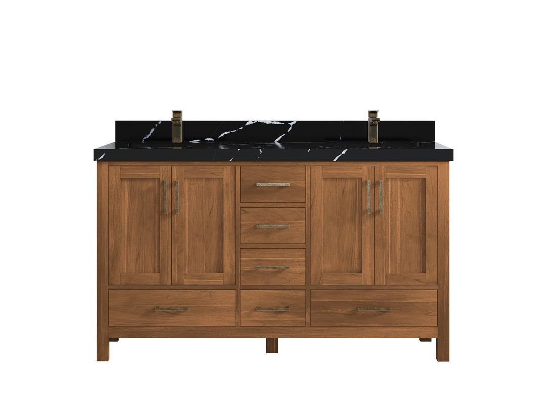 Malibu Teak Wood 60 in. W x 22 in. D Double Sink Bathroom Vanity