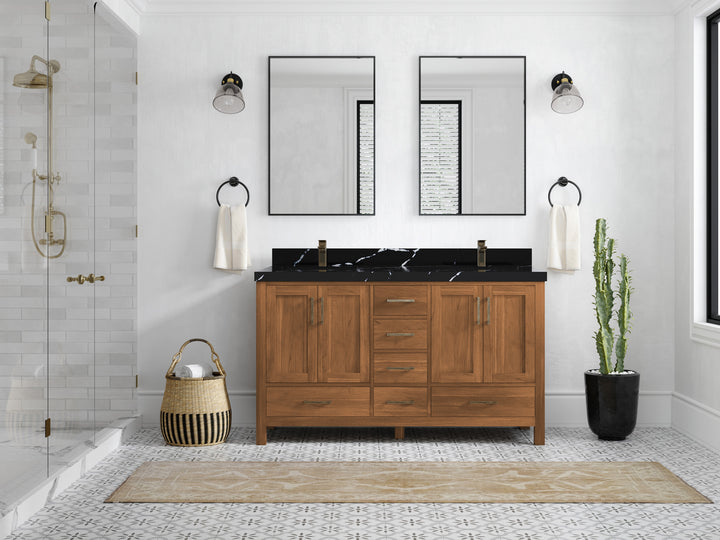Malibu Teak Wood 60 in. W x 22 in. D Double Sink Bathroom Vanity - photo 16