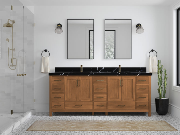 Malibu Teak Wood 84 in. W x 22 in. D Double Sink Bathroom Vanity - photo 14
