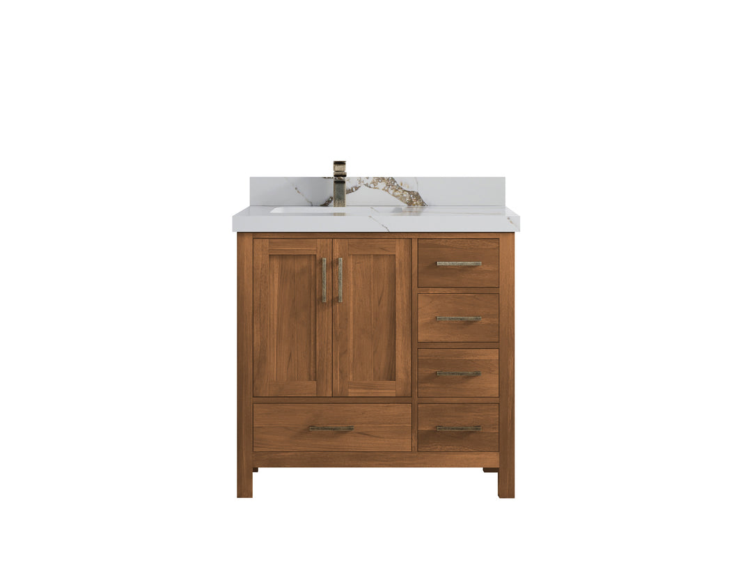Malibu Teak Wood 36 in. W x 22 in. D Left Offset Sink Bathroom Vanity