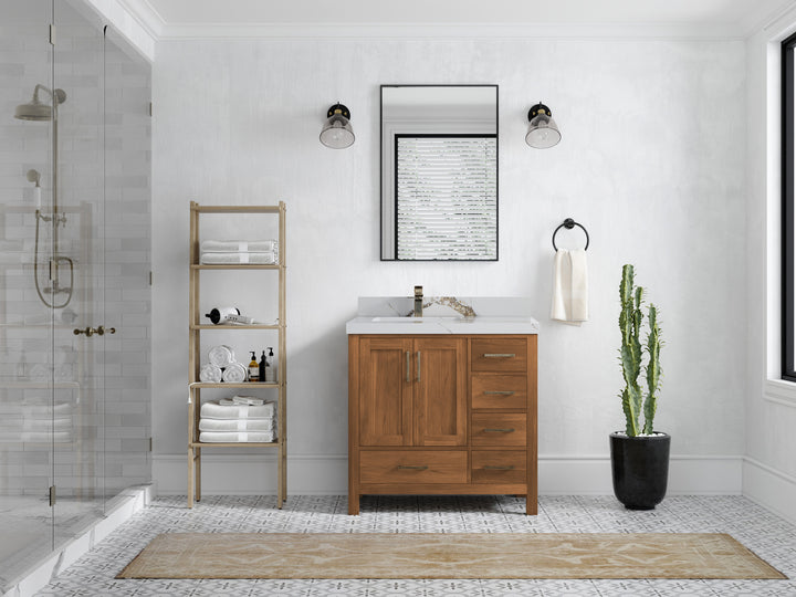 Malibu Teak Wood 36 in. W x 22 in. D Left Offset Sink Bathroom Vanity - photo 24