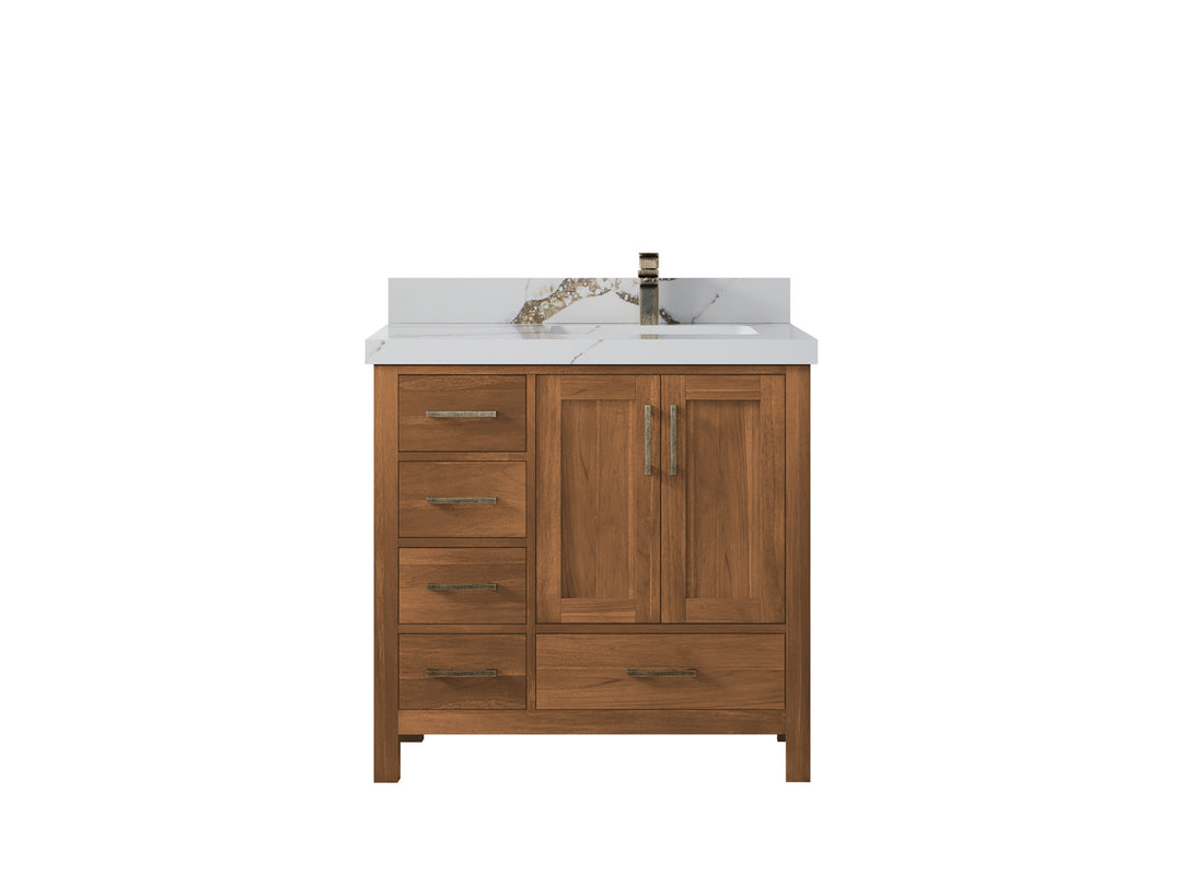 Malibu Teak Wood 36 in. W x 22 in. D Right Offset Sink Bathroom Vanity