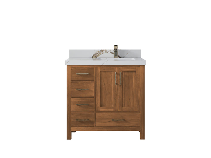 Malibu Teak Wood 36 in. W x 22 in. D Right Offset Sink Bathroom Vanity - photo 17