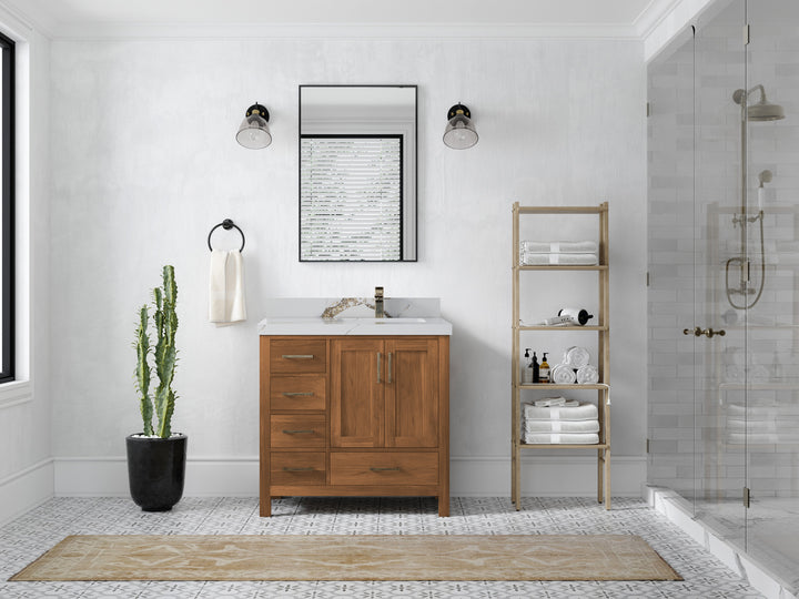Malibu Teak Wood 36 in. W x 22 in. D Right Offset Sink Bathroom Vanity - photo 18