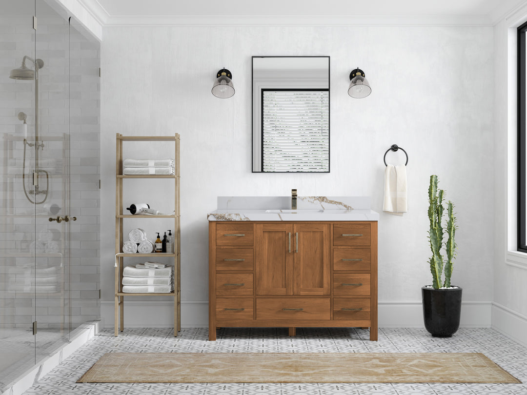 Malibu Teak Wood 48 in. W x 22 in. D Single Sink Bathroom Vanity