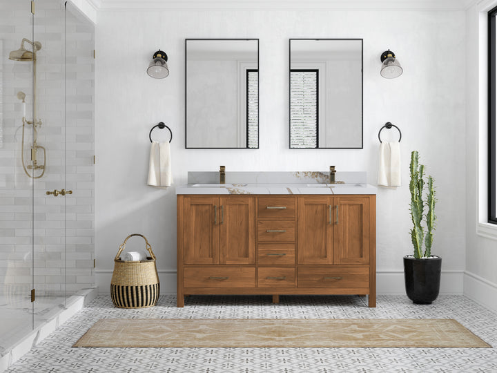 Malibu Teak Wood 60 in. W x 22 in. D Double Sink Bathroom Vanity - photo 18