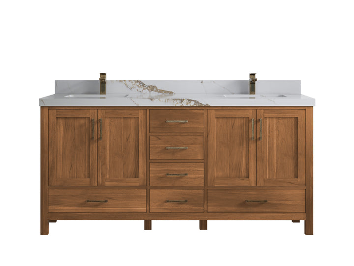 Malibu Teak Wood 72 in. W x 22 in. D Double Sink Bathroom Vanity - photo 13