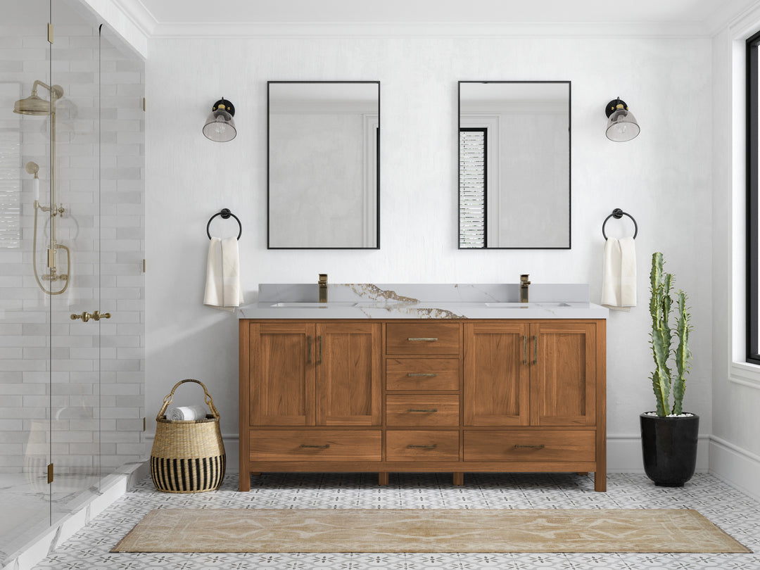 Malibu Teak Wood 72 in. W x 22 in. D Double Sink Bathroom Vanity