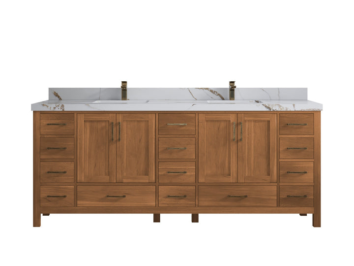 Malibu Teak Wood 84 in. W x 22 in. D Double Sink Bathroom Vanity - photo 15