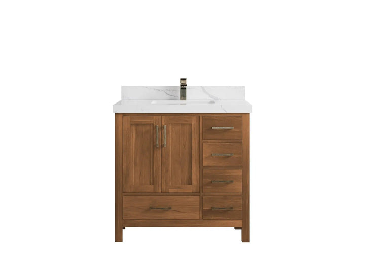 Malibu Teak Wood 36 in. W x 22 in. D Center Sink Bathroom Vanity - photo 1