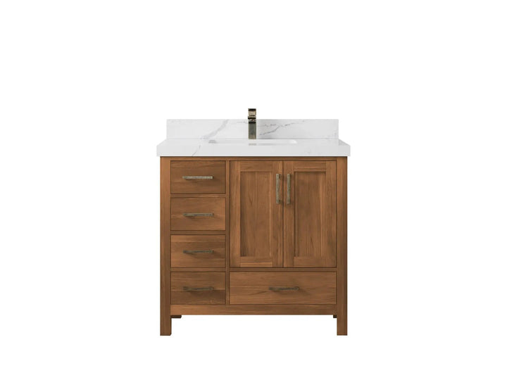 Malibu Teak Wood 36 in. W x 22 in. D Center Sink Bathroom Vanity - photo 1